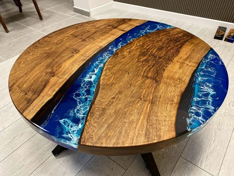 Walnut Diameter Round Ocean Blue River Resin Epoxy Table – Ories Wood